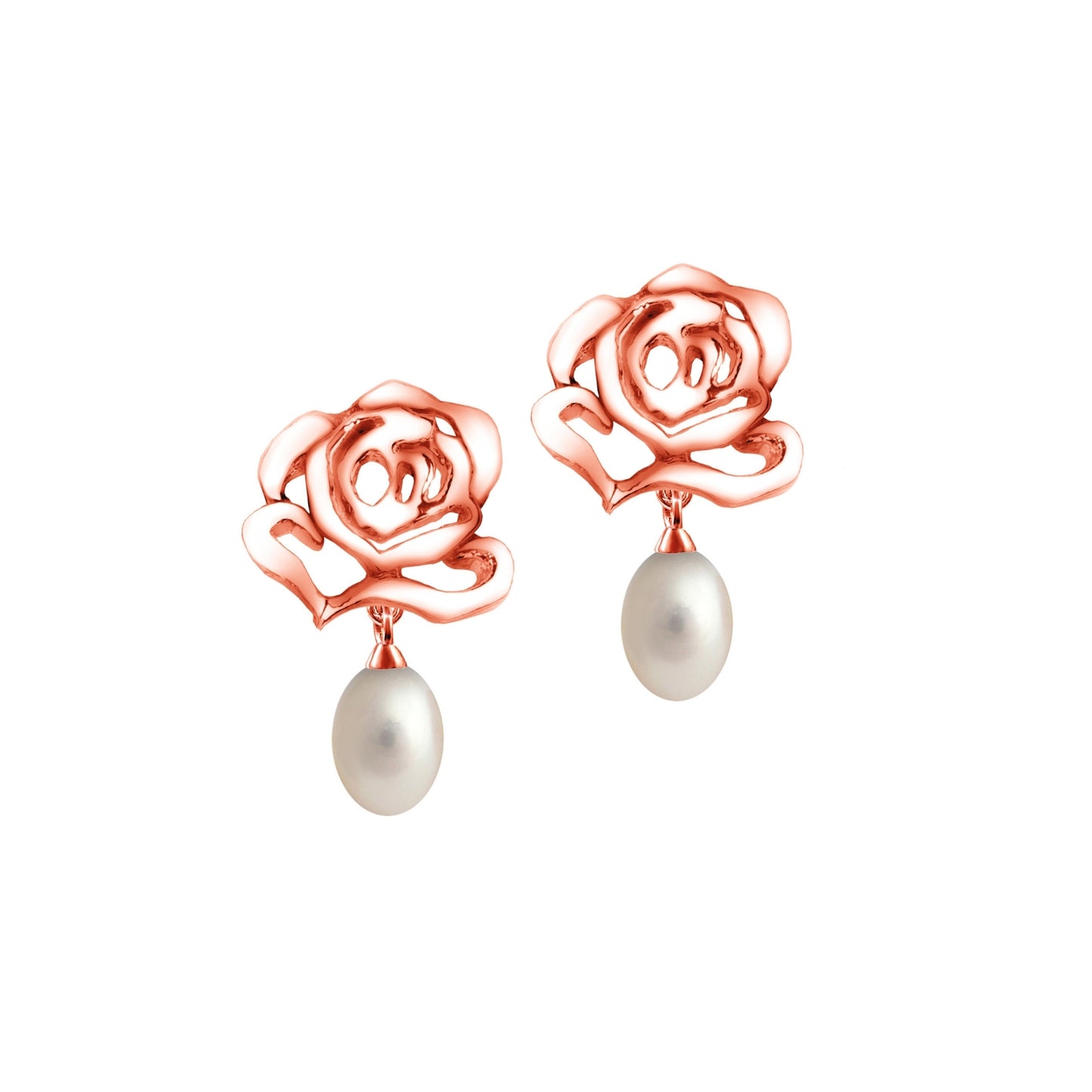 Rose Stud Pearl Drop Earrings
