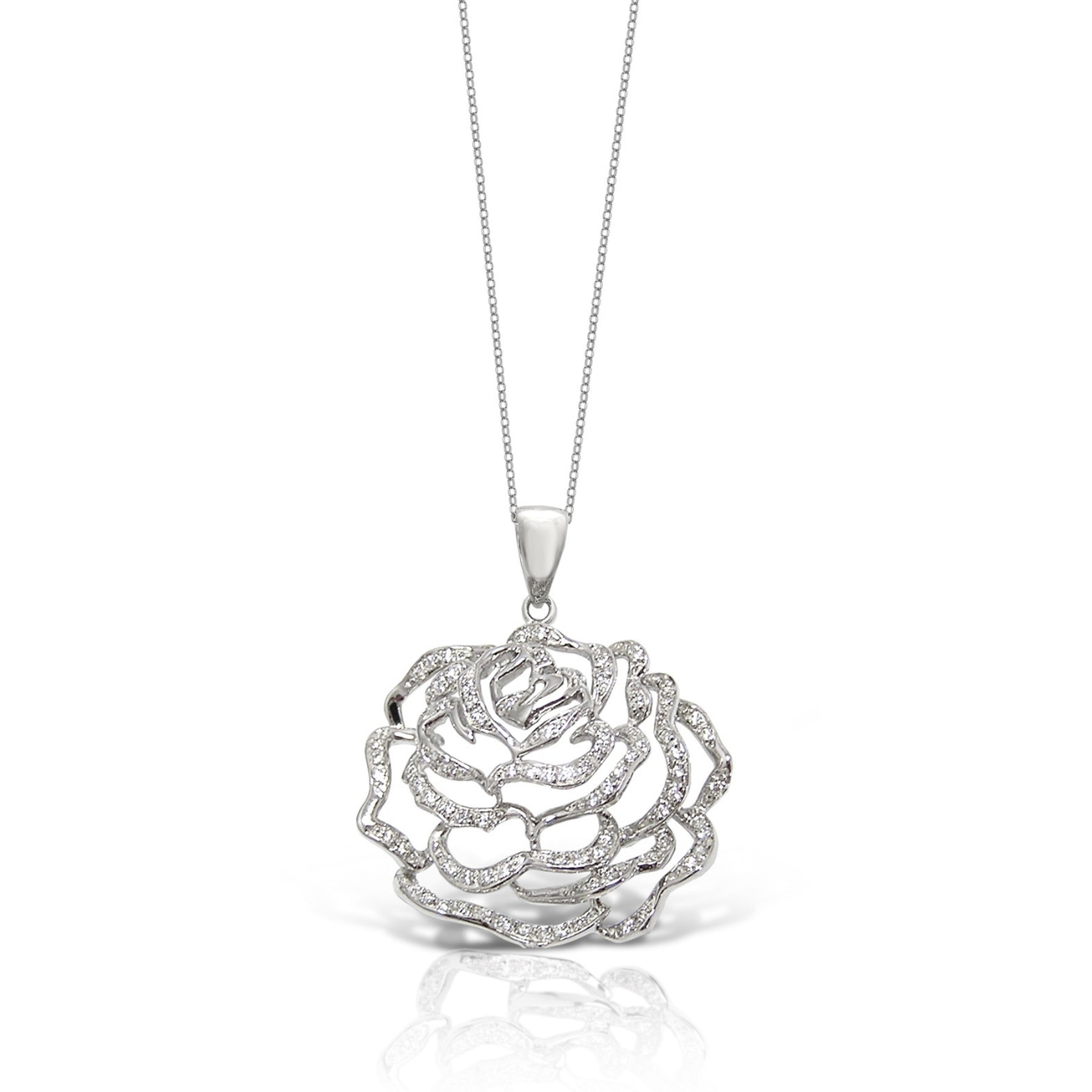 XIAQUJ Design Delicate Rose Flower Zircon Pendant Necklace Rose