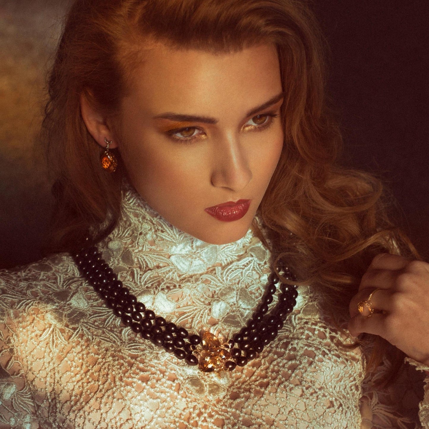 Whispering Three Strand Black Baroque Pearl Necklace