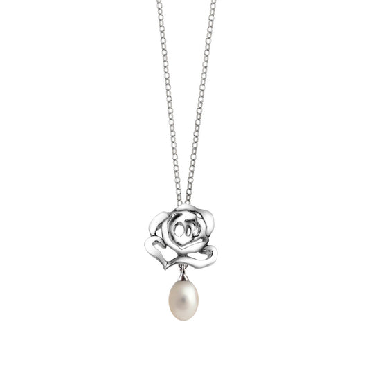 Rose Stud Pearl Drop Pendant
