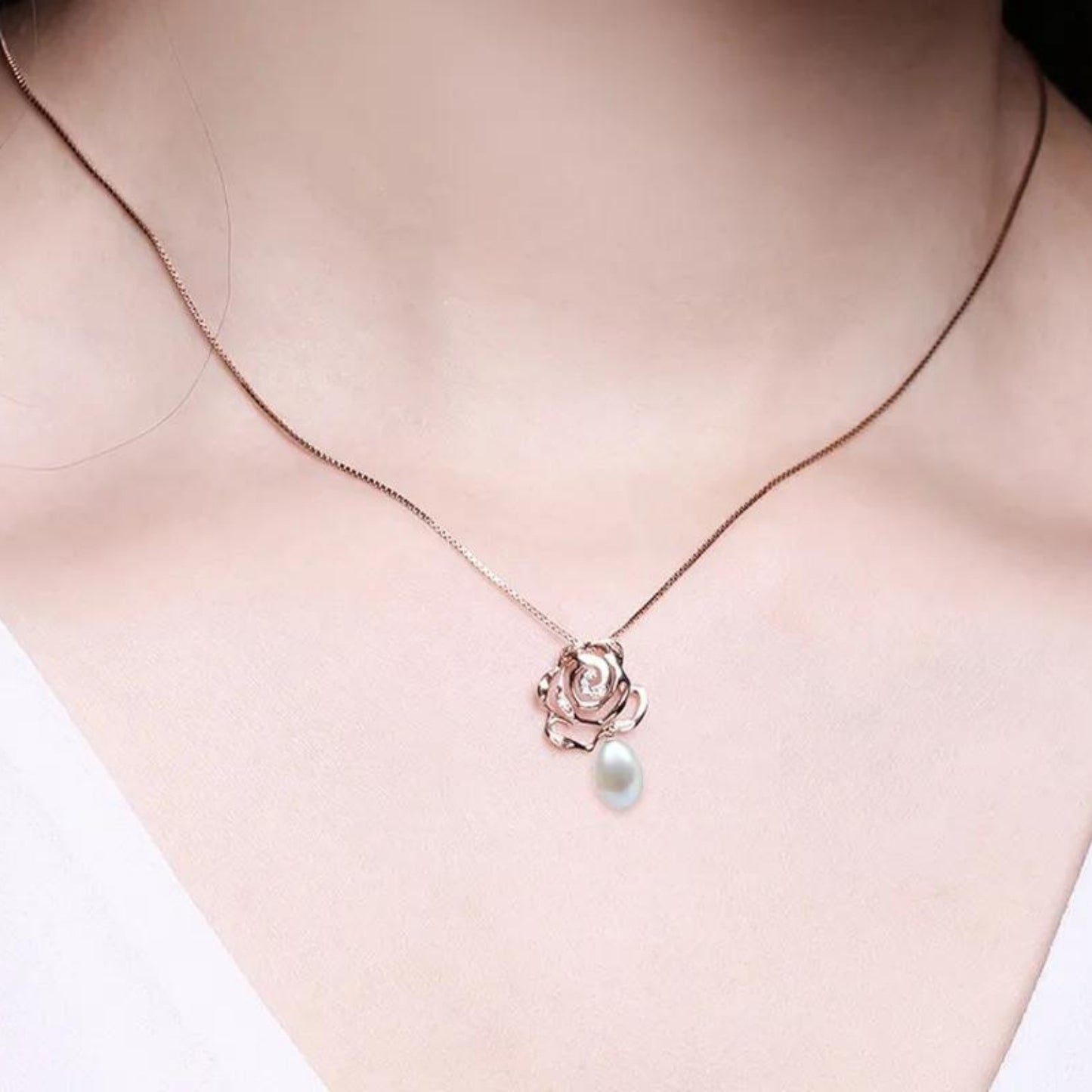 Rose Stud Pearl Drop Pendant