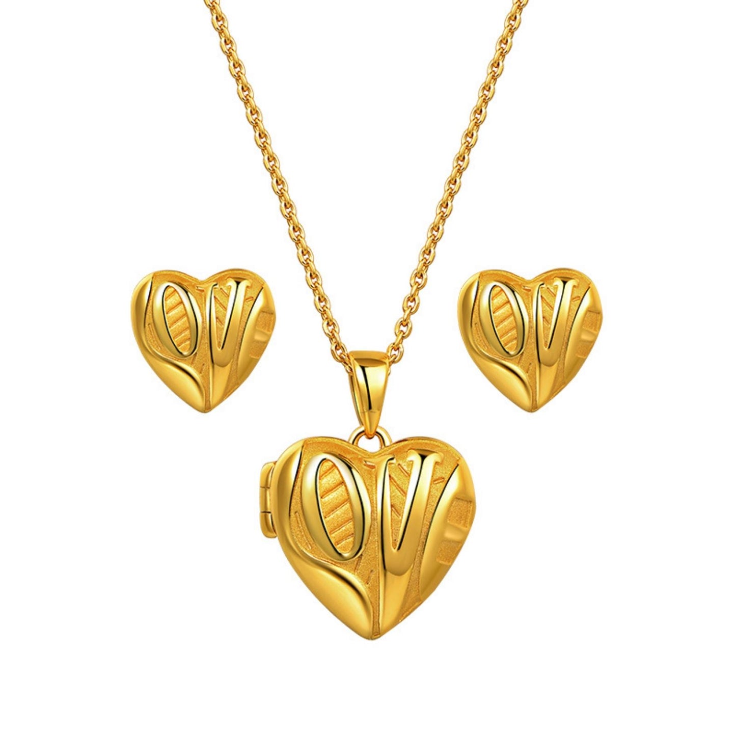 Love Heart Locket and Earrings Set