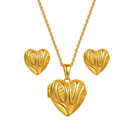 Love Heart Locket and Earrings Set