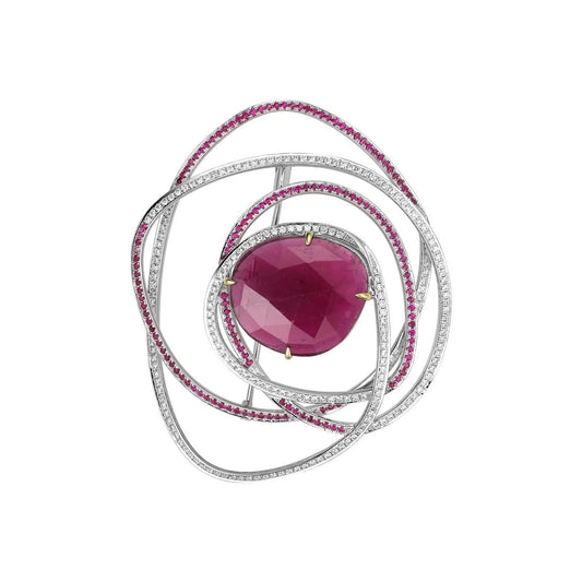 18ct White Gold Rubellite Brooch