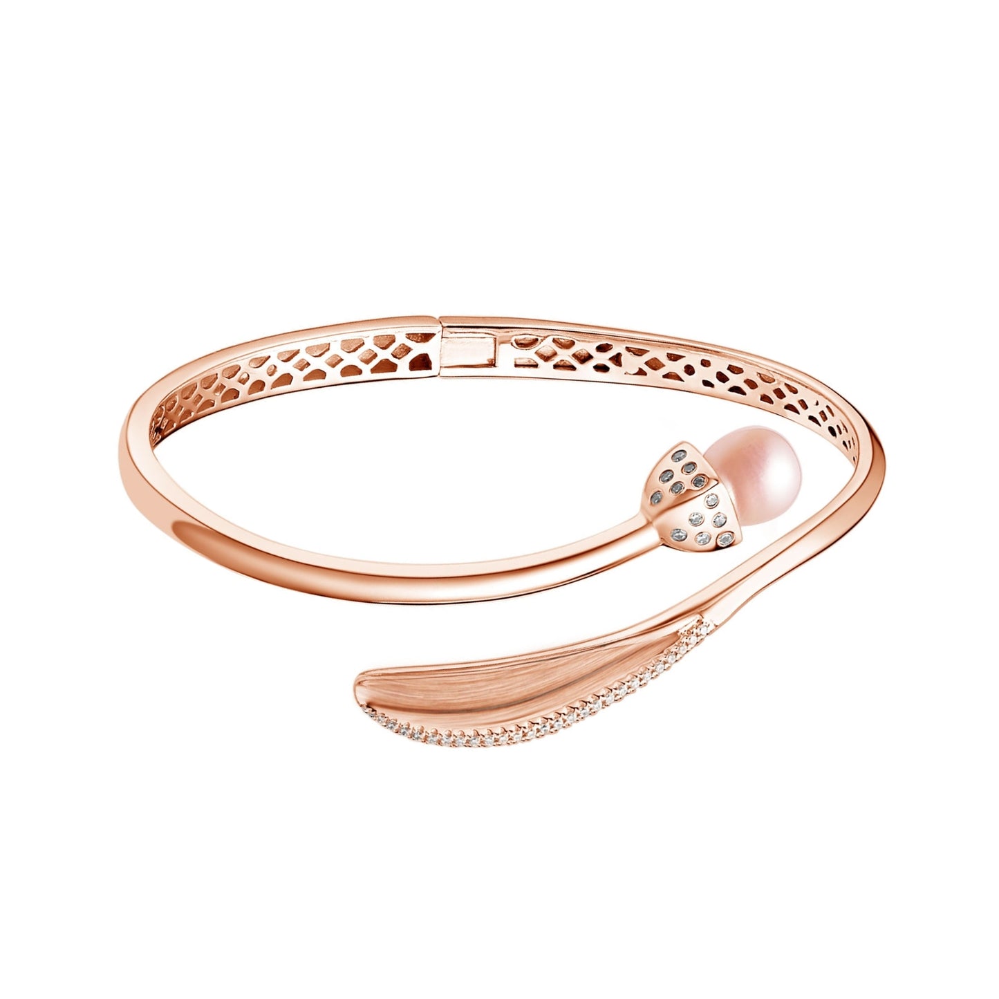 Snowdrop Pearl Bangle with Leaf Detail