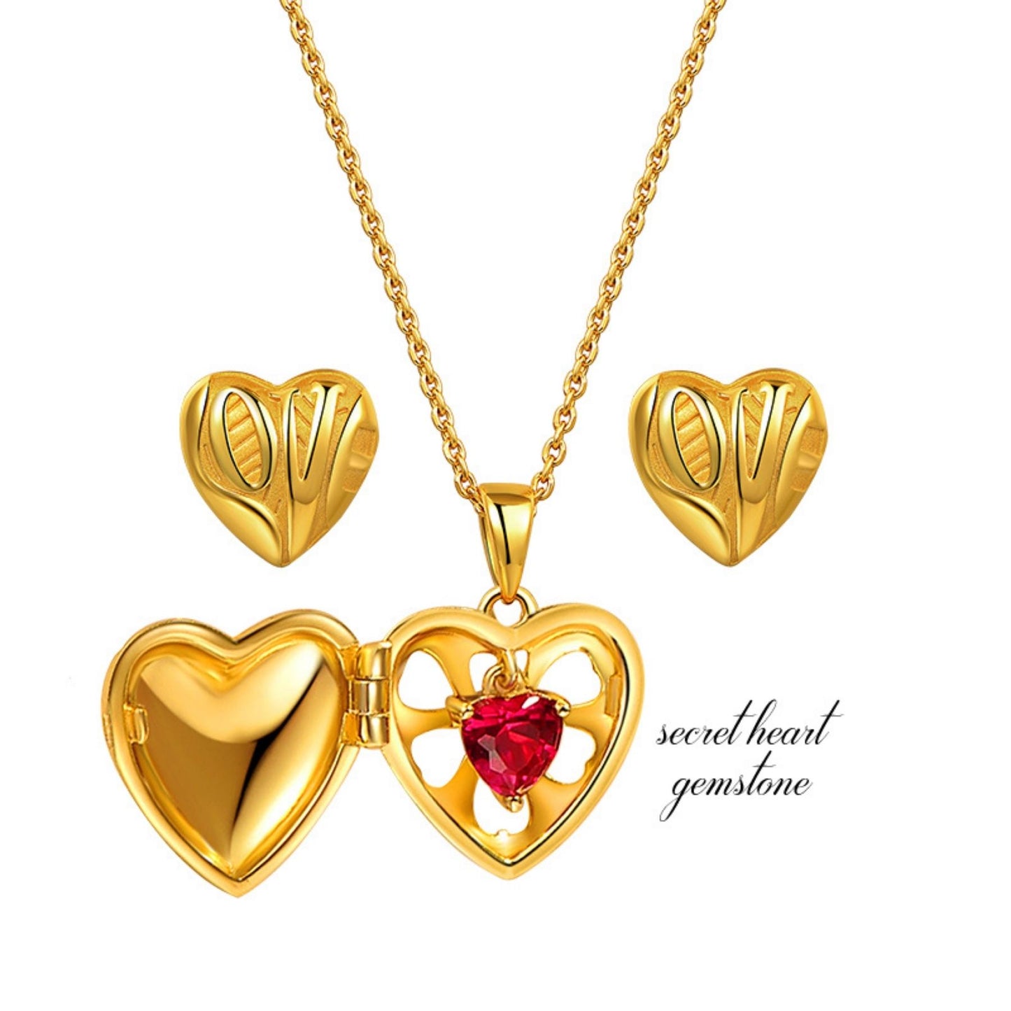 Love Heart Locket and Earrings Set