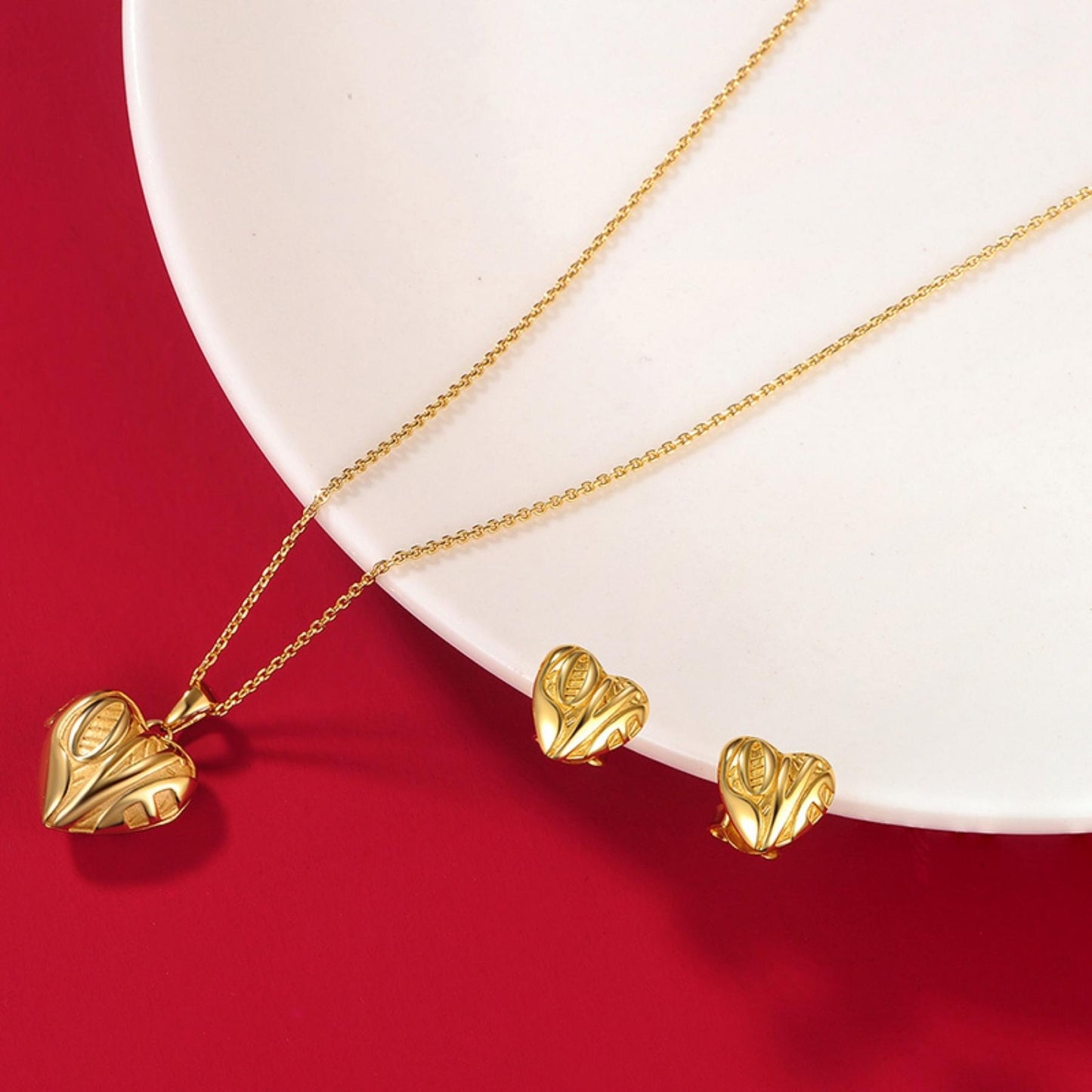 Love Heart Locket and Earrings Set