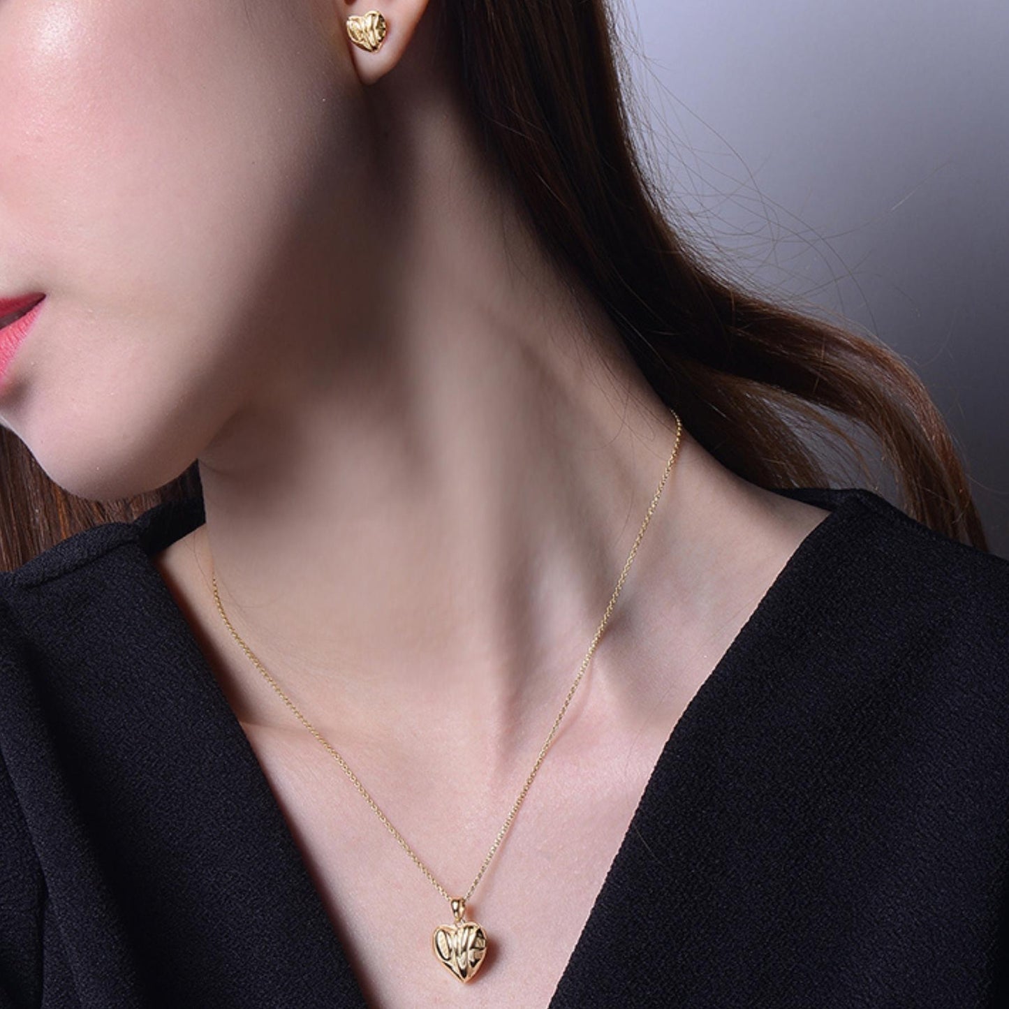 Love Heart Locket and Earrings Set