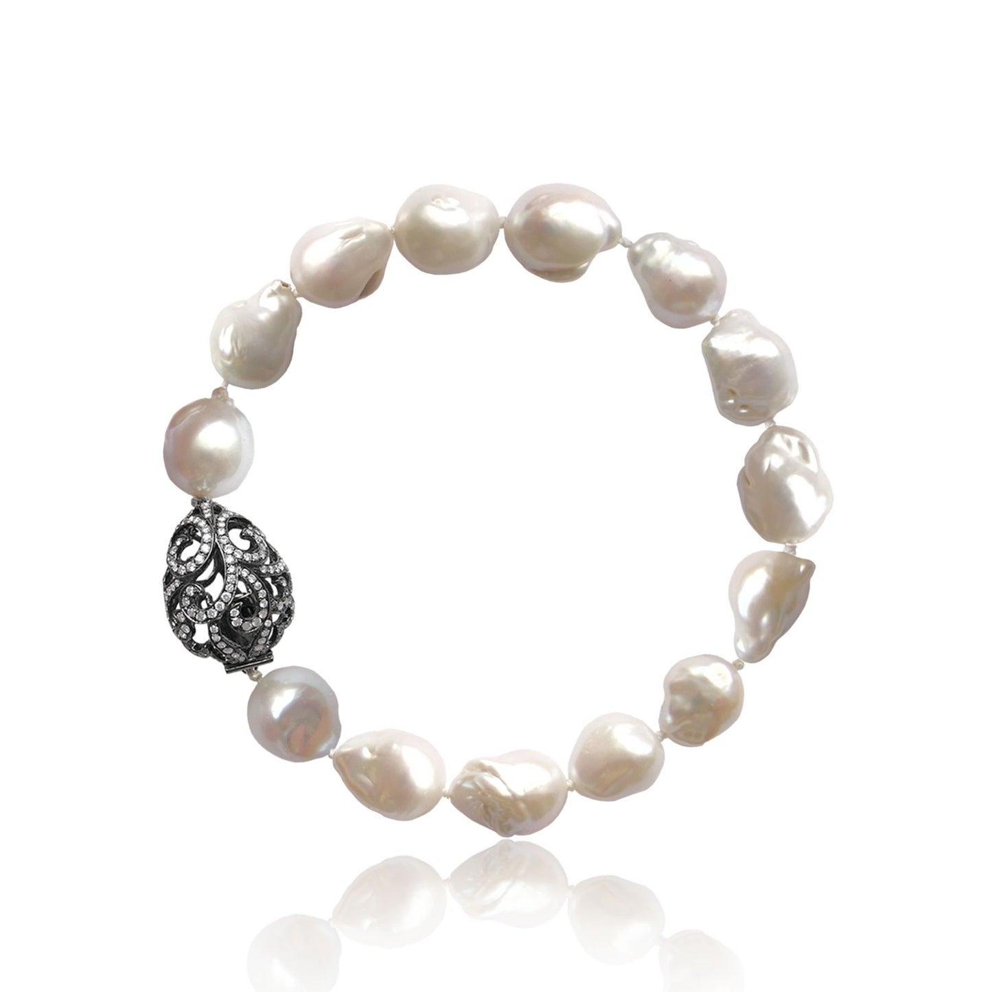 Whispering Diamond Filigree Egg Pearl Bracelet