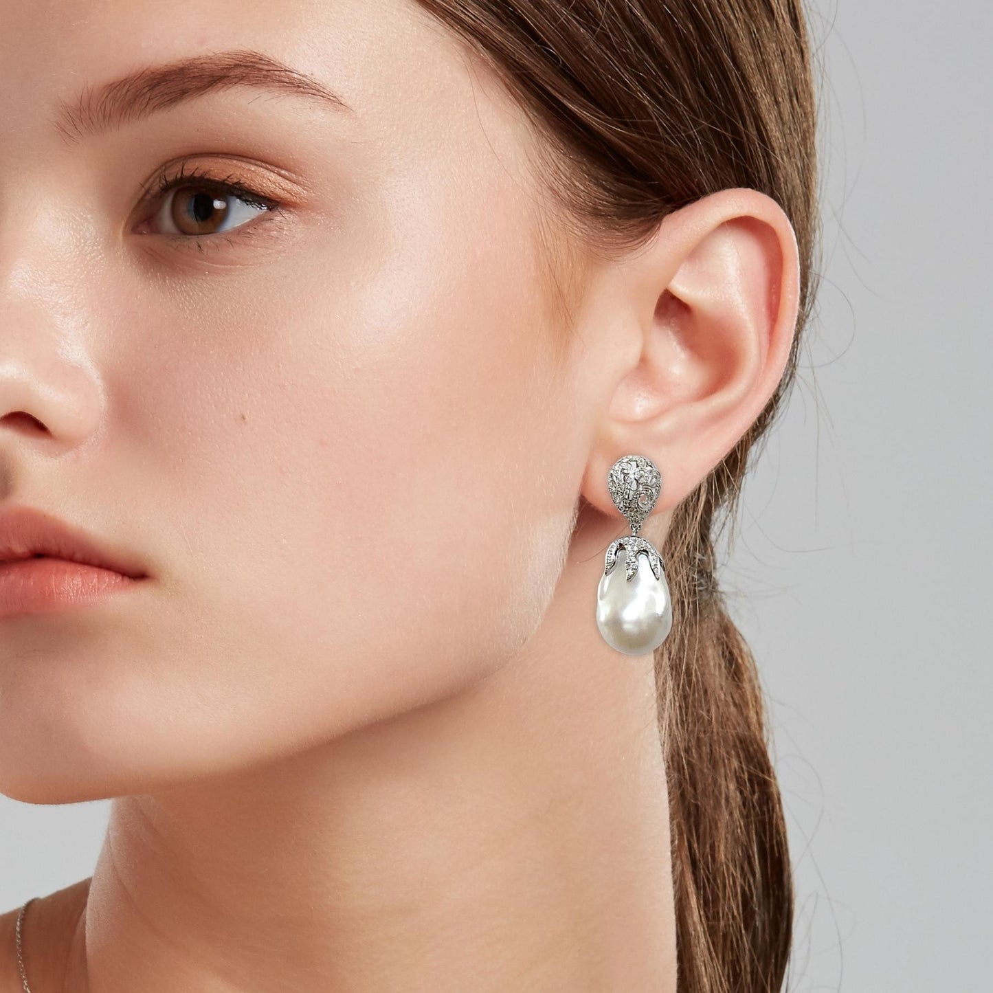 Whispering Baroque Pearl Filigree Egg Earrings