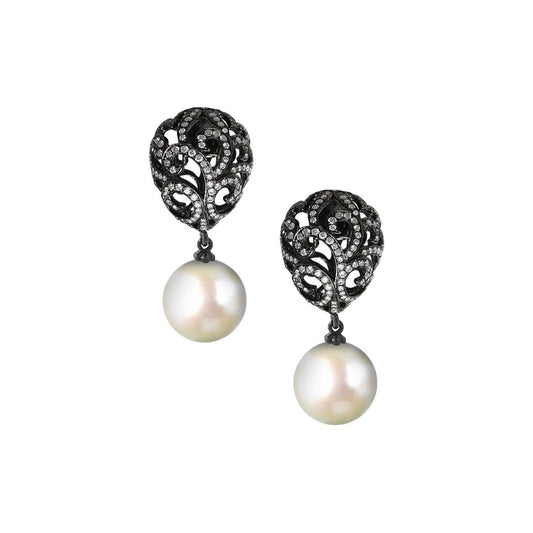 Whispering Round Pearl Small Filigree Egg Earrings