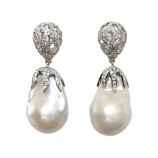Whispering Baroque Pearl Filigree Egg Earrings